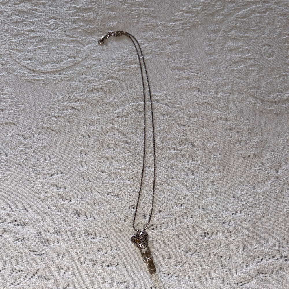 Gently Loved Floating Heart Badge Clip Necklace by BRIGHTON Silver/Gold Pltd
